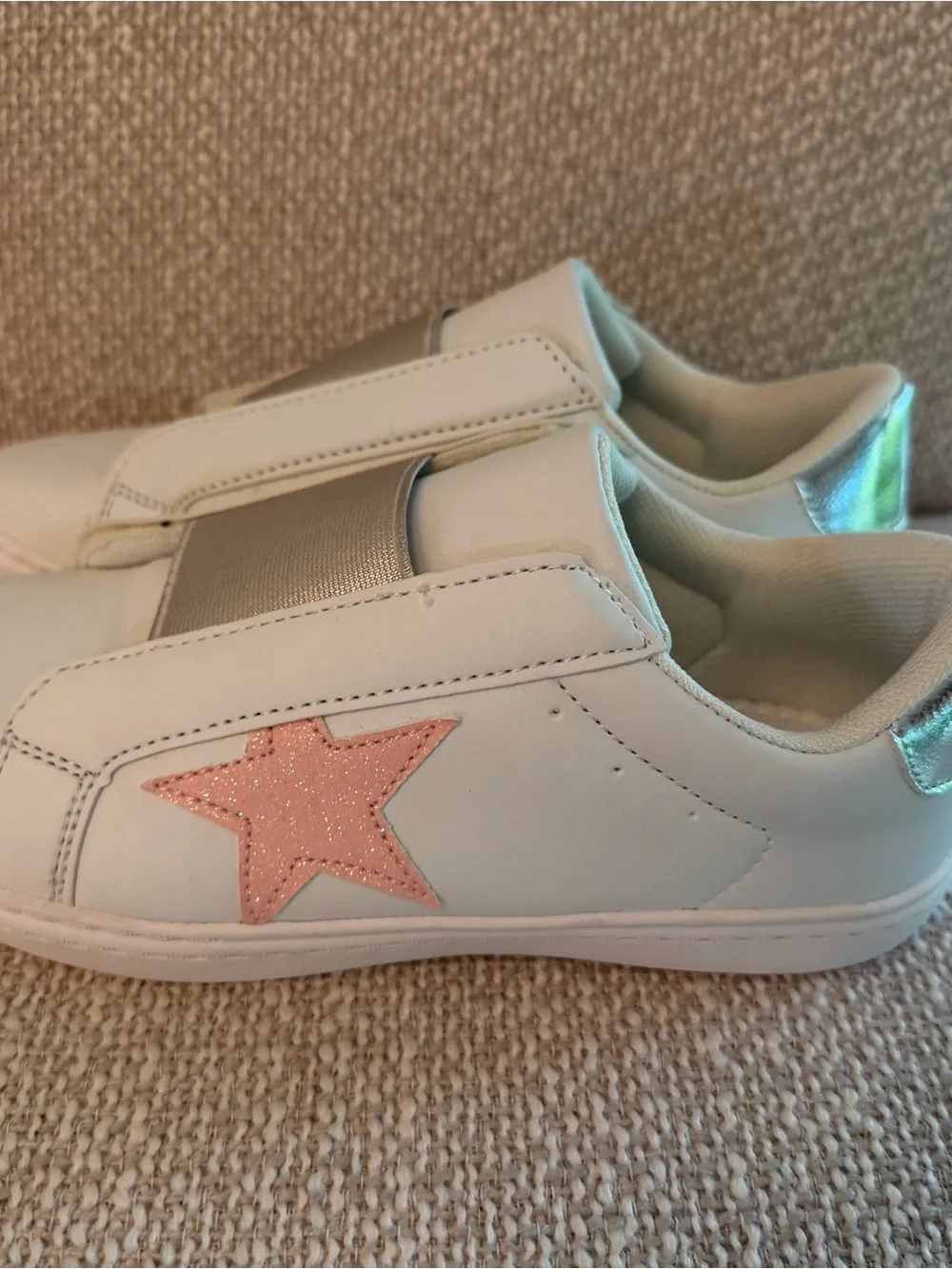 Kids White Slip-On Sneakers with Pink Accent